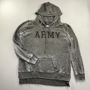 Modern Lux Womens XL Hoodie Gray Army Acid Wash Pullover Burnout Sweatshirt Fade